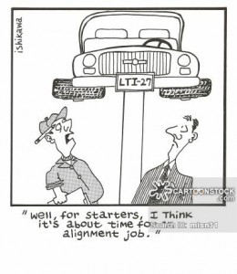 'Well, for starters, I think it's about time for an alignment job.'